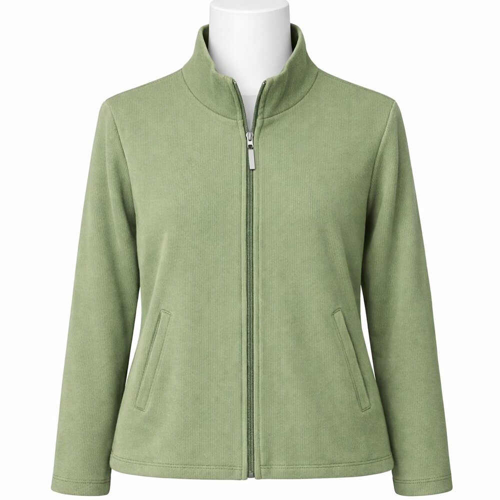 Northern Reflections Sage Green Zip Front Rib Knit Jacket